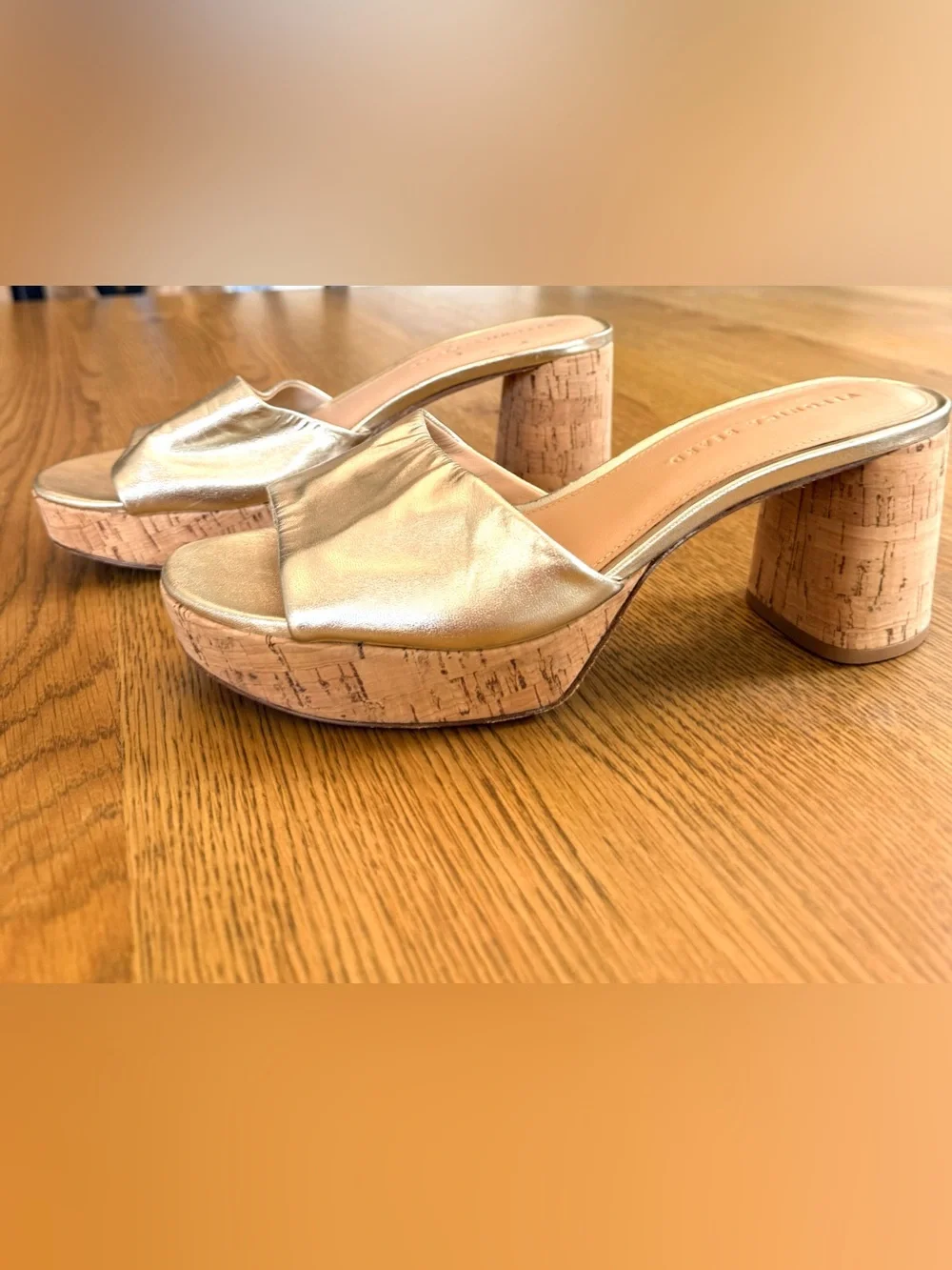 Veronica Beard Dali Gold Metallic Cork Platform Slide Sandals Size 9.5